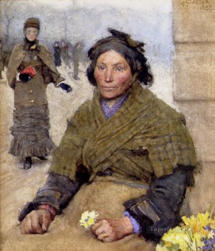 ジョージ・クラウセン Painting - フローラ ジプシーの花売り 現代農民 印象派 サー・ジョージ・クラウセン
